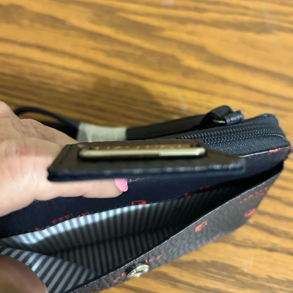 NWT Nautica Black Wristlet/Crossbody Strap/Red Logo Print/RFID Blocking Tech